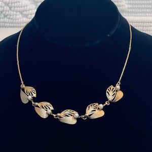 Vintage Art Deco 12k Gold Filled Leaves Pearl 18" Necklace - 16”